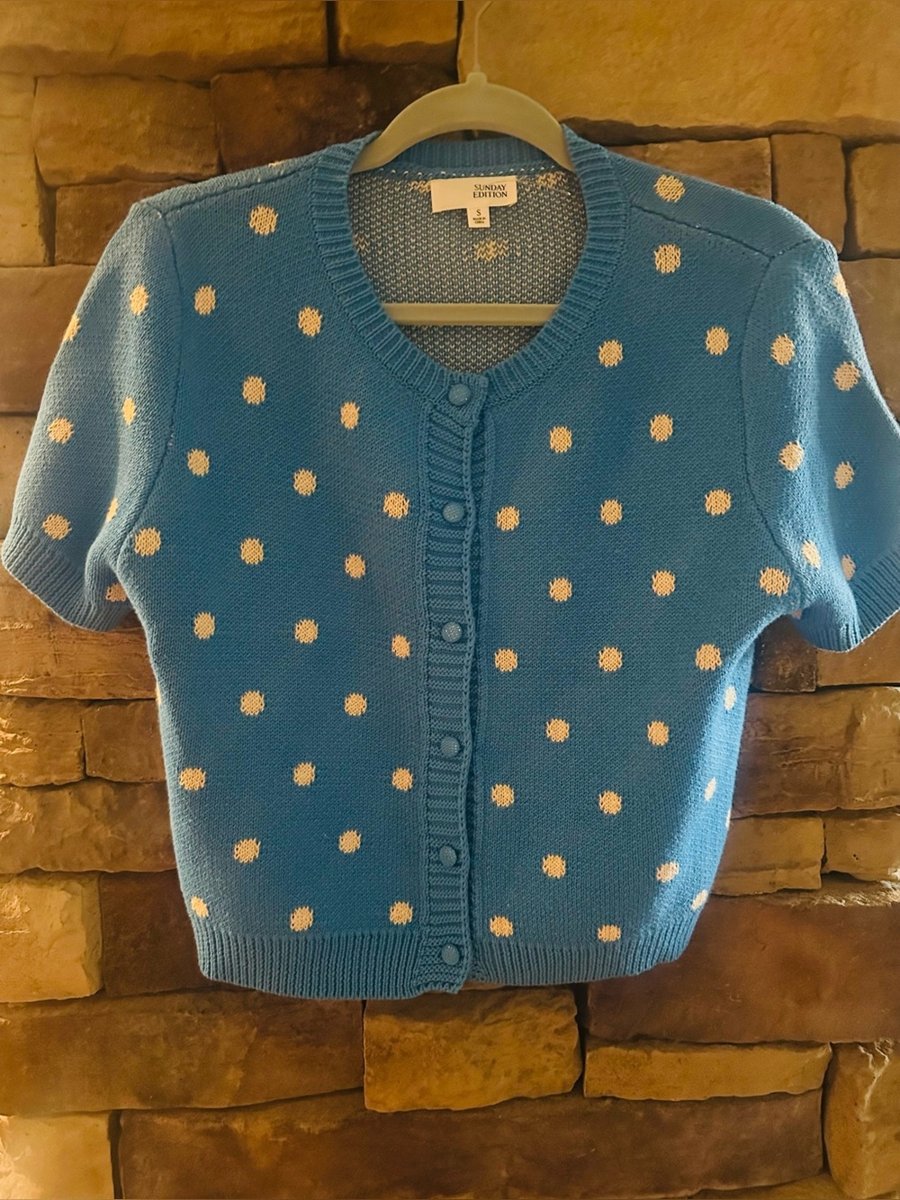 NEW Sunday Edition Blue/White Polka Dot Short Sleeve Cardigan! SZ Small